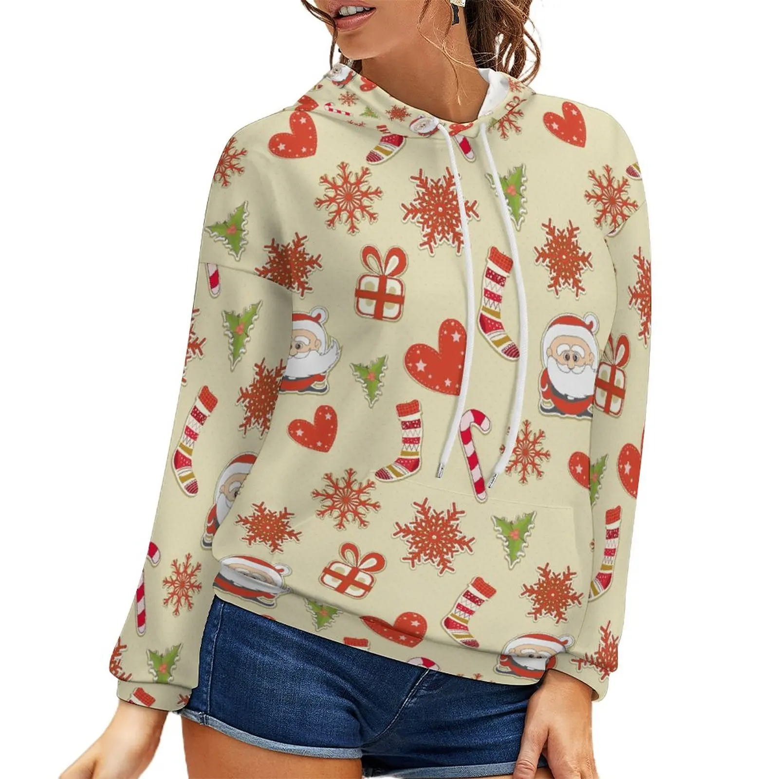 

Женский свитер с капюшоном, свитер с капюшоном, с цифровым принтом, весна-осень, Рождественская коллекция