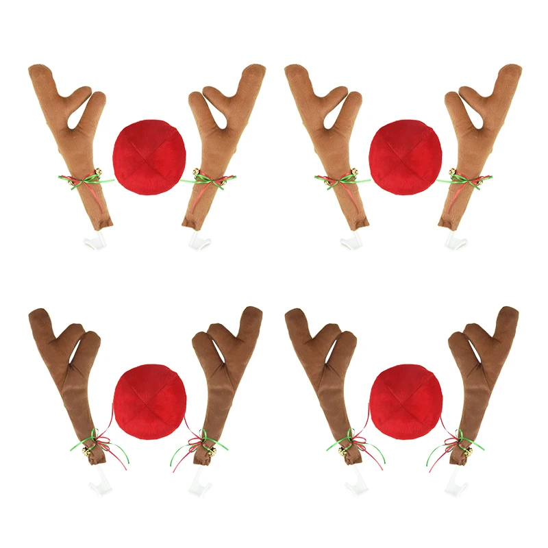 Christmas Car Decoration Reindeer Antlers Red Nose Kit Ornaments For Car Vehicle Window Roof-Top Xmas Holiday Party Gifts