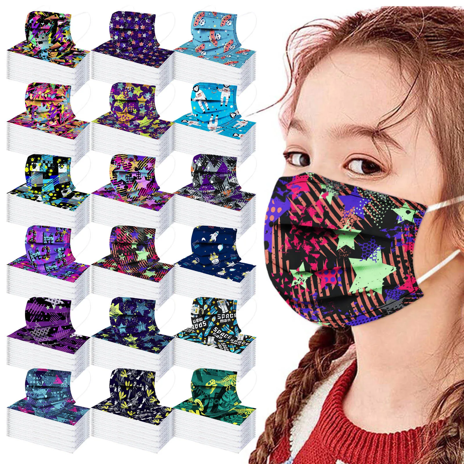 

star prnting Child Disposable Face Mask Industrial 3Ply Ear Loop 50PC Mask female Kawaii Outdoor Non-woven cubre bocas Mascarill