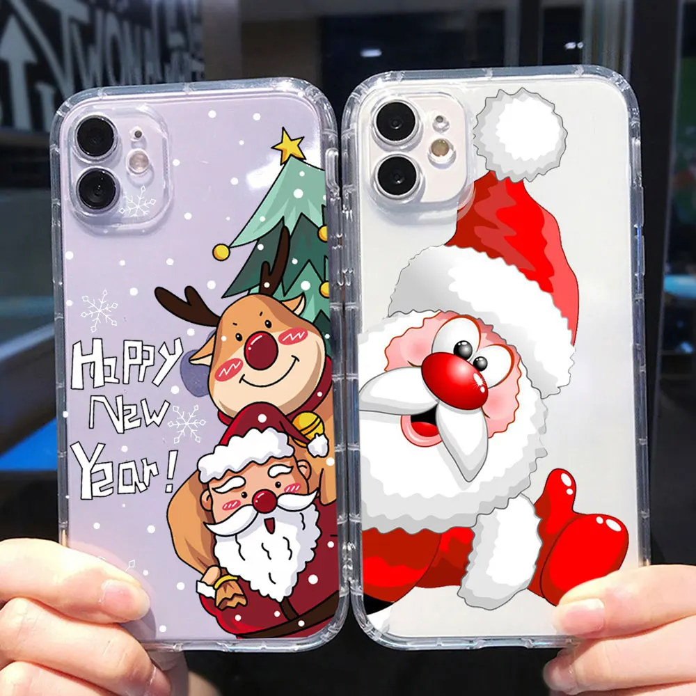 PUNQZY Christmas Merry Santa Elk Soft TPU Phone Case For iPhone 13 12 Mini 11 PRO MAX XR XS 8 X 7 6 PLUS All-Inclusive Red Cover