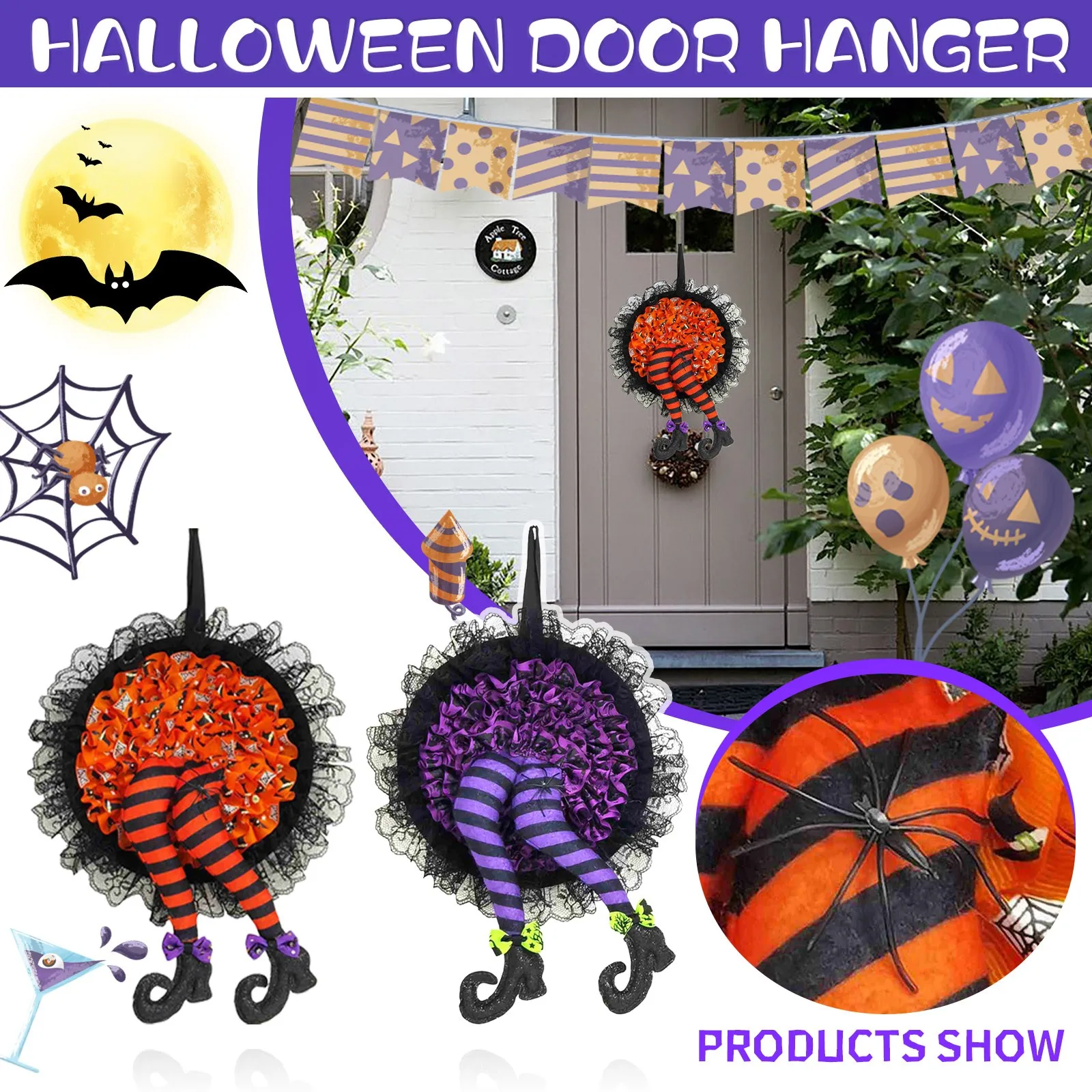 

26x41cm Halloween Wreaths Halloween Decorations Witch Legs Pendant Halloween Witch Door Hanging Ornament Party Wreath Ornaments