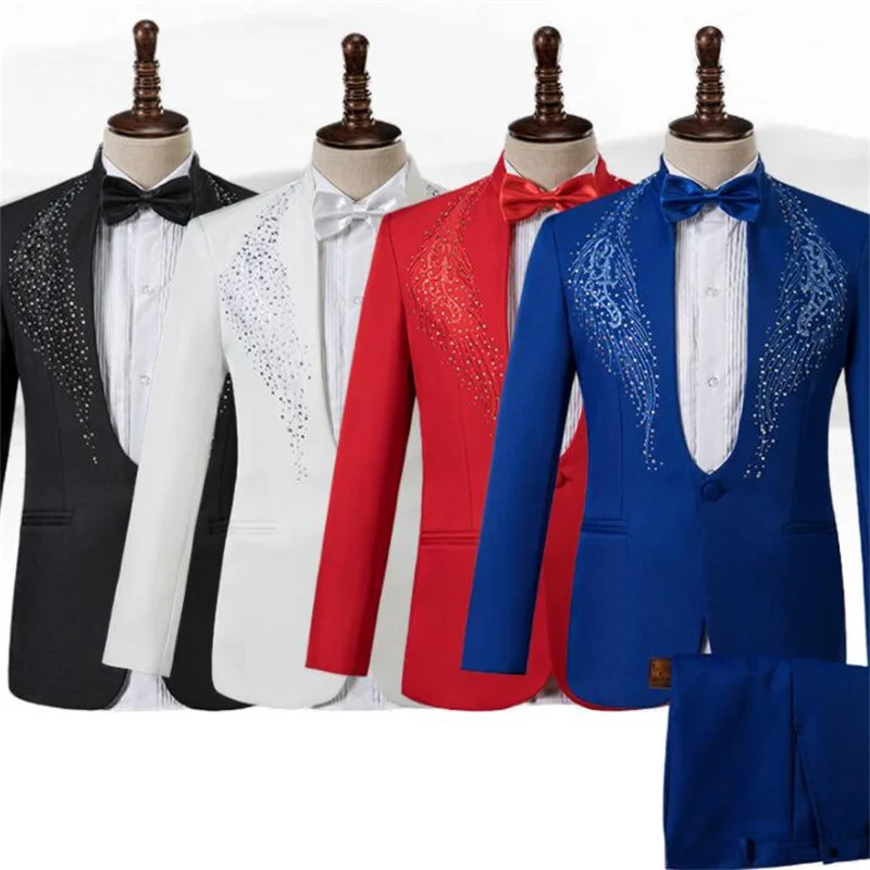 Sequin chorus Blazer men suit set with pants mens suits costume singer star style stage stand collar clothing formal dress
