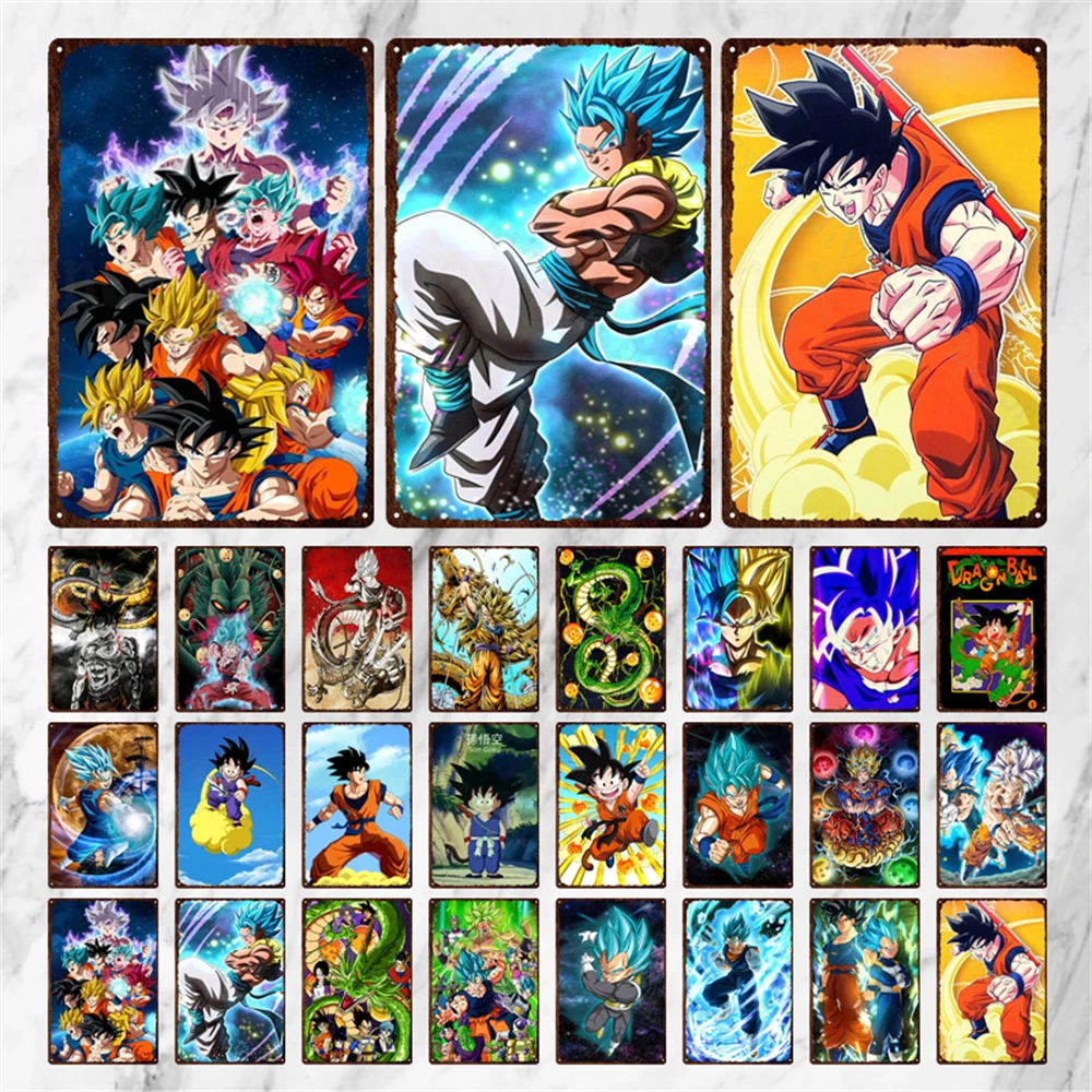 

Baidai Anime Dragon Ball Metal Signs Son Goku Tin Signs Cartoon Characters Metal Poster Iron Plaque Cafe Club Wall Home Decor