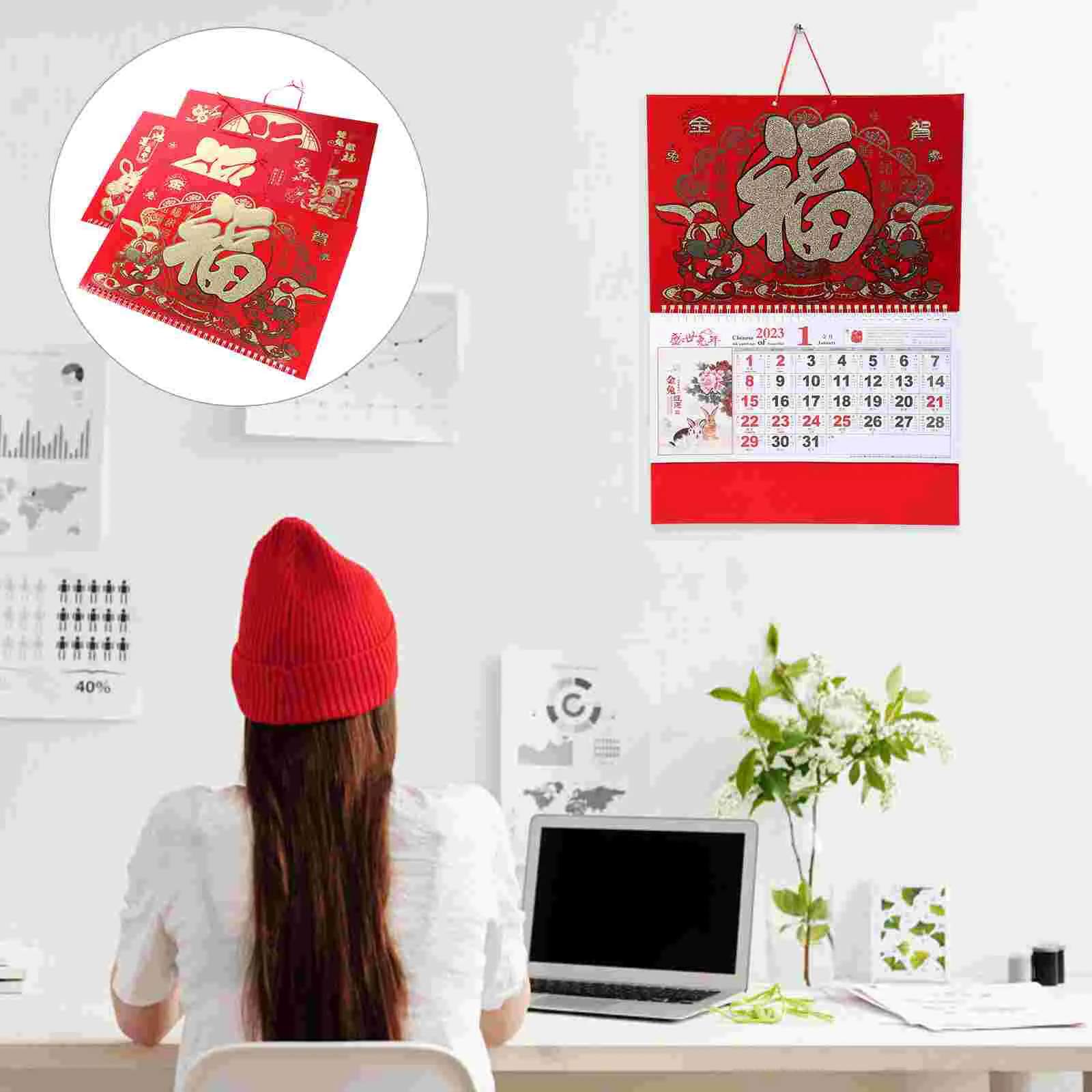 

Calendar Wall Chinese Year Rabbit Decor Signs Kitchen Monthly New Hanging Lunar Poster Party Decoration Yearlyzodiac Tradition