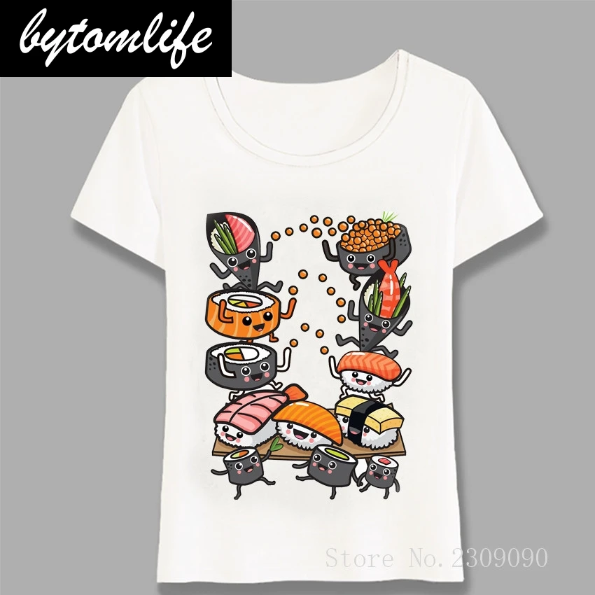 

Japan Style Cute Sushi Kawaii T-Shirt Fashion Women T-Shirt Funny Cartoon Anime Design Casual Girl Tops Cute Tees Harajuku