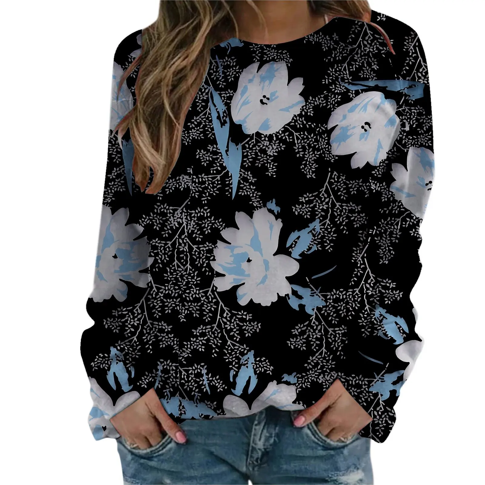 

Модный женский пуловер с перекрестными границами в Европе и Соединенных Штатах Amazon, Круглый свитшот с цветами