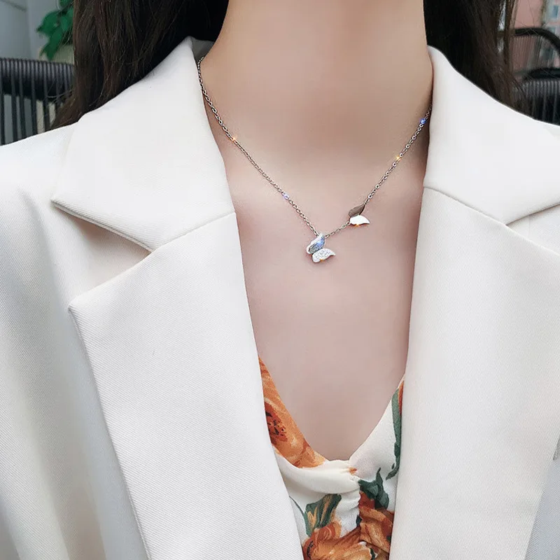 

Double Butterfly Sweater Chain Clavicle Chain Collar for Women Silver color Luxury Simple Pendant Necklace Jewellery Gift