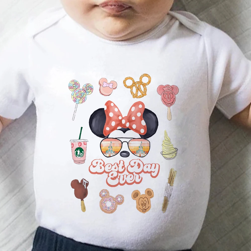 

Aesthetic Minnie Mouse Disney Baby Girls Boys Onesie Fashion Wearing Sunglasses Series Kawaii Trend New O-Neck Toddler Romper