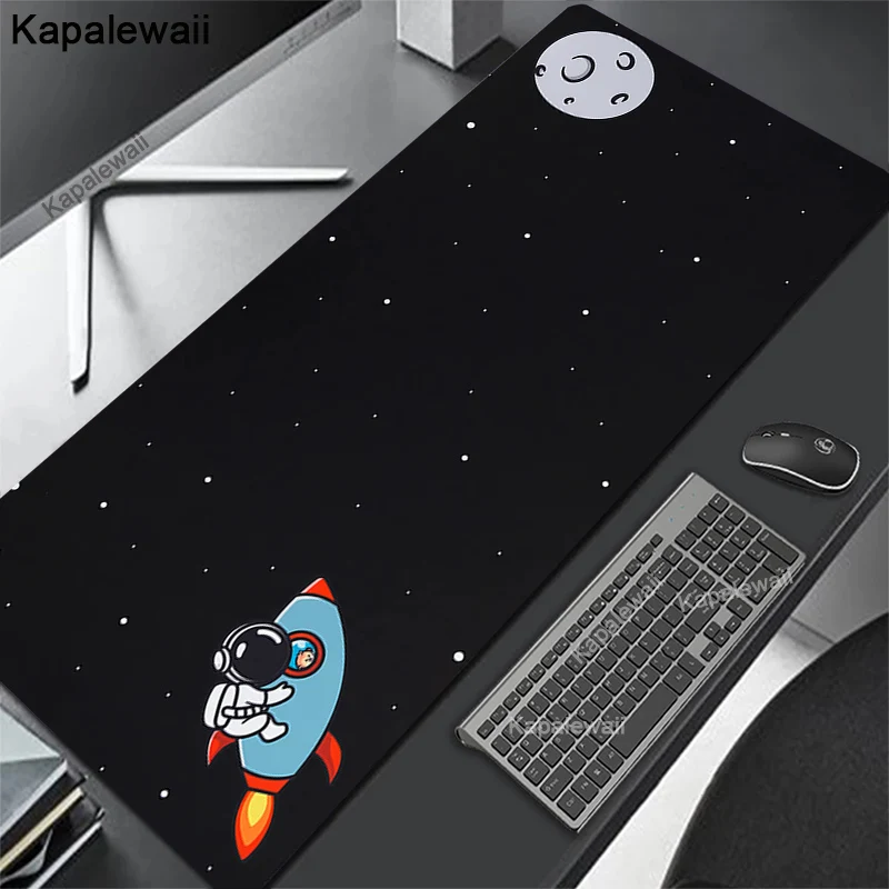 Черные игровые коврики для мыши, большой коврик для мыши с астронавтом, Большие Настольные Коврики XXL, Нескользящий Резиновый коврик для мыши, большие коврики для клавиатуры 100x55 см