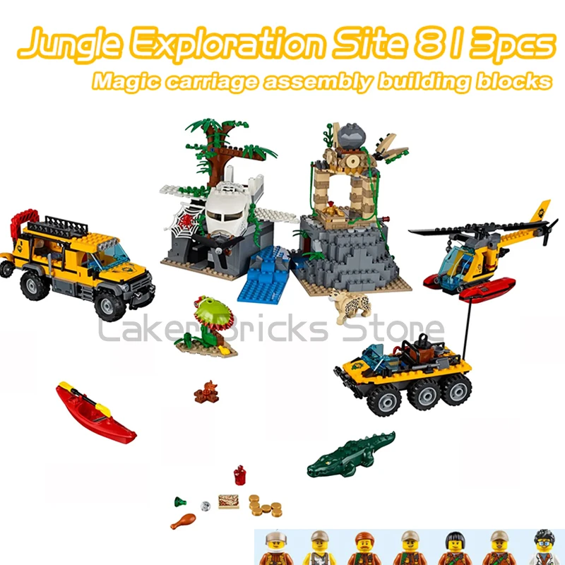 

City Series Jungle Exploration Site Building Blocks Compatible 60161 Truck Vehicle Helicopter Bricks Toys For Boys Kids Gifts