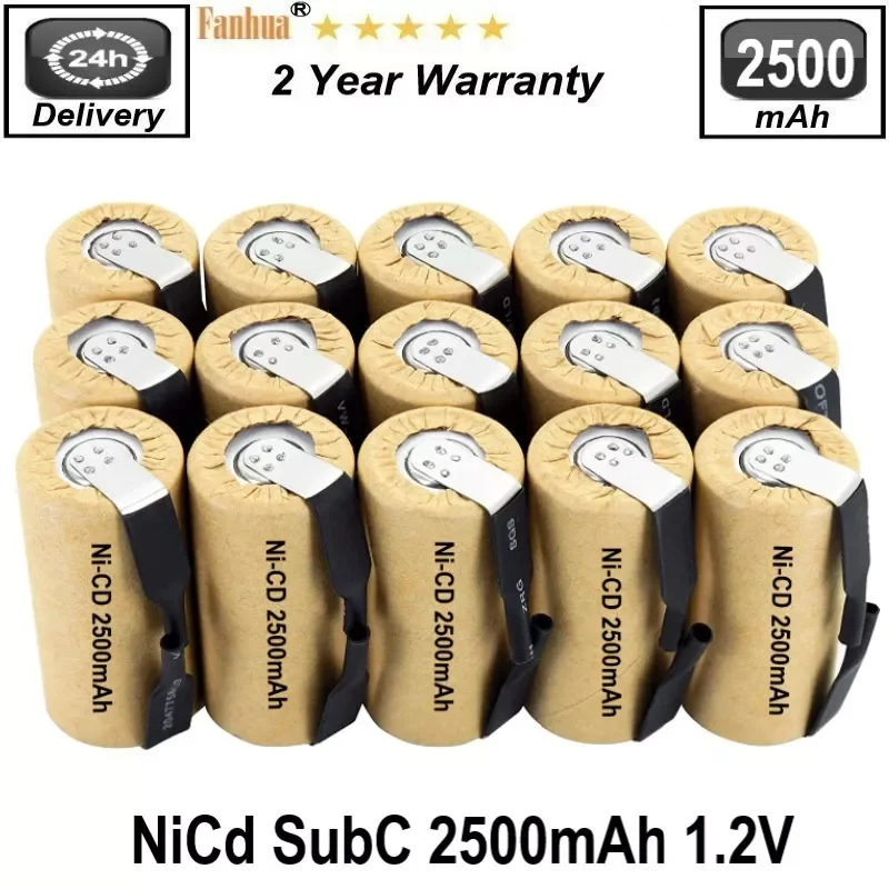 

100% High Rate SC2500mAh 1.2V Rechargeable Battery Sub C NI-CD Cell with Welding Tabs for Electric Drill Screwdriver 4-12 Pack