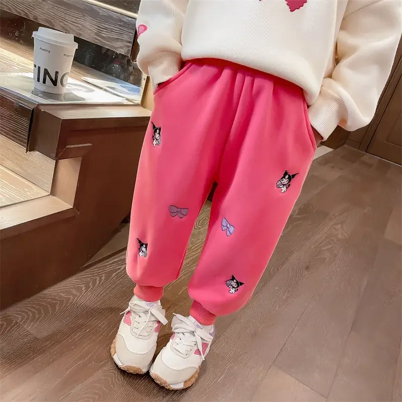 Милые бархатные брюки Sanrio kawaii Kuromi с вышивкой для девочек на осень и зиму модные