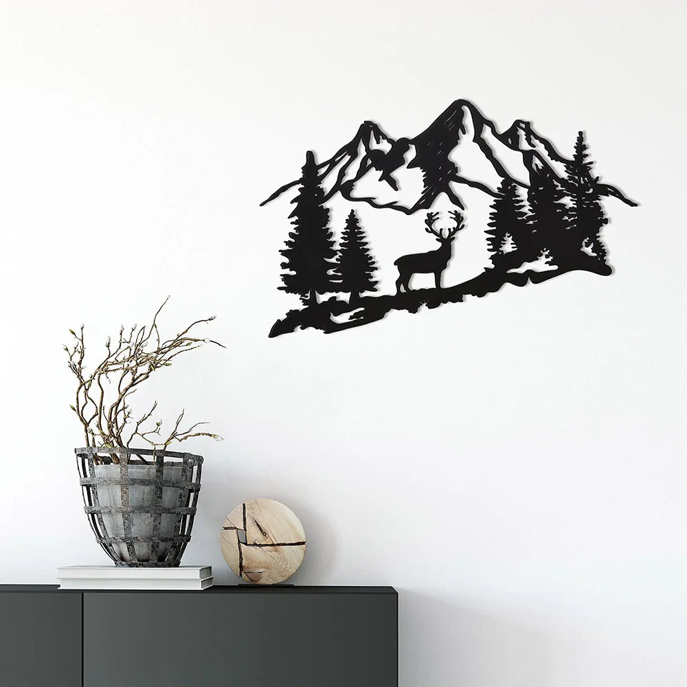 

Metal Deer Wall Art Signs Forest Mountain Cabin Decor Black Cutout Plaque Rustic Animal Hunting Farmhouse Man Cave Decoration