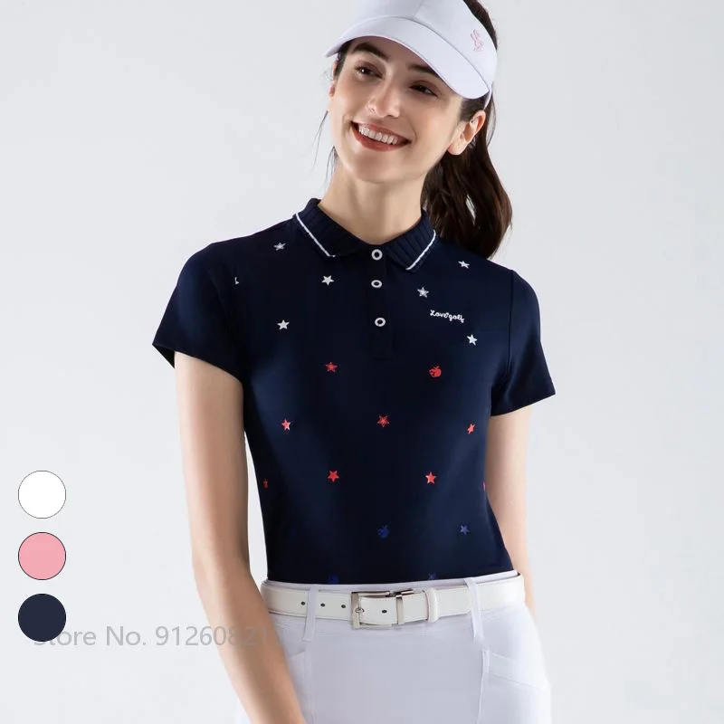 

Женская летняя рубашка-поло Love Golf с принтом, эластичная футболка с короткими рукавами для гольфа, Женская облегающая спортивная одежда, жен...