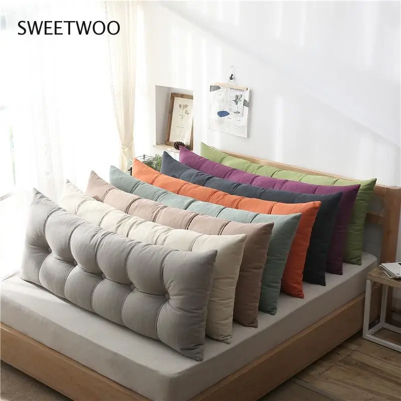 

Songkaum Washable 100% Cotton Long Bedside Pillows with Filling Solid Simple Pillow Single Double Home Cushion for Sleeping Tide