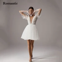 romantic a line prom dress for women white polka dots tulle deep v neck backless above knee mini sexy short party gowns 2022