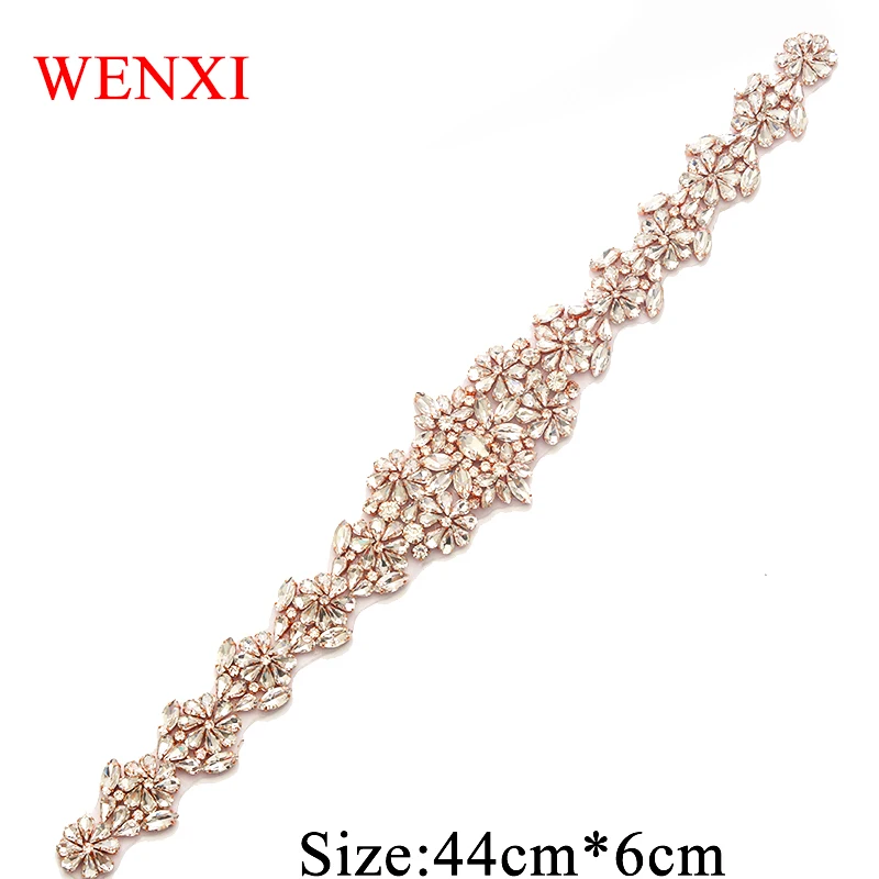 

WENXI 10PCS Handmade Rhinestones Appliques Accessory For Wedding Dress Belt Clear Rose Gold Crystal DIY Bride Gown Sash WX911