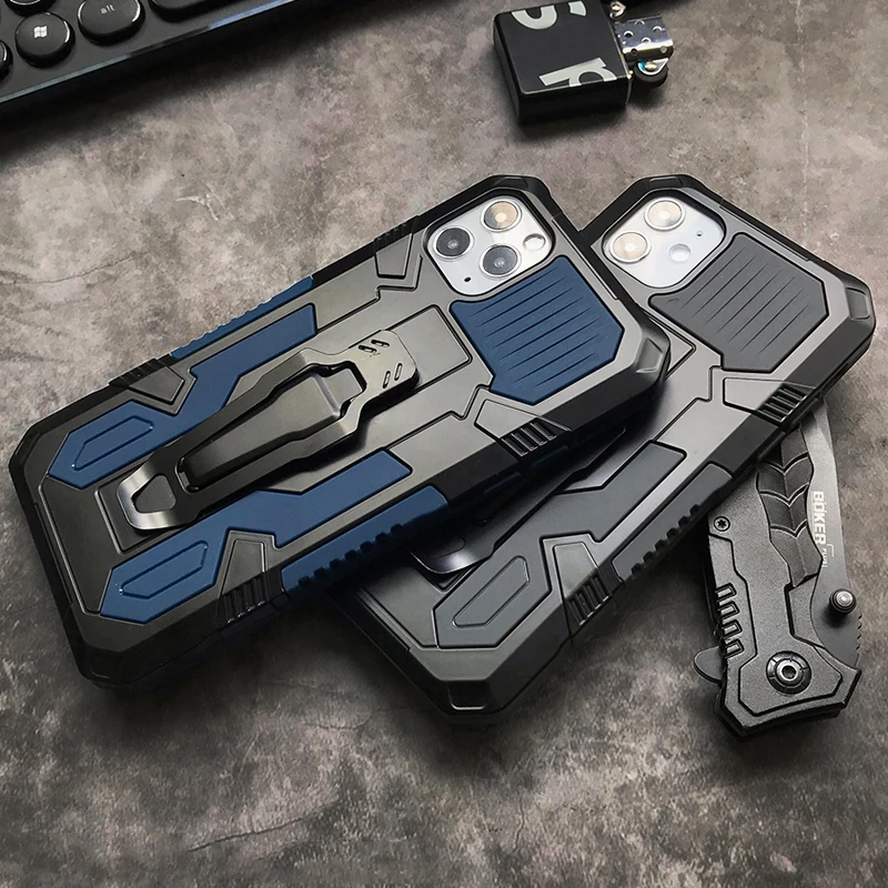 For iPhone 13 14 Pro Max 12 11 XR Xs X 8 7 6s 6 Plus SE 2022 Case Armor Shockproof Metal Back Clip Holder Protective Back Cover