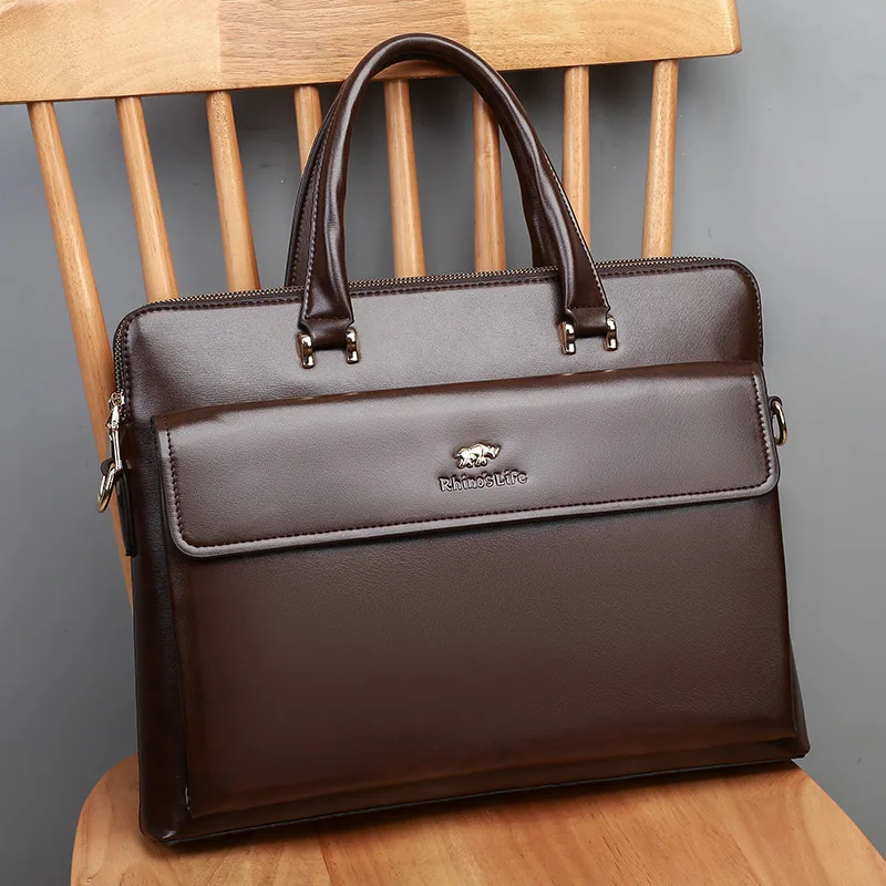 Business Genuine Leather Men's Briefcase High Capacity Handbag Luxury Leather Shoulder Messenger Bag Male Casual Laptop Bag