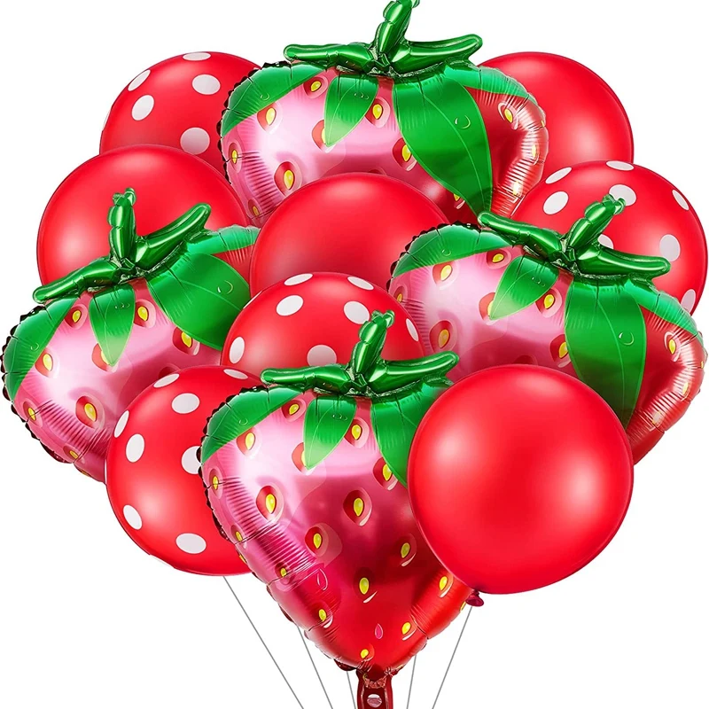 

16Pcs Strawberry Balloons Fruit Jumbo Foil Mylar Balloons Strawberry Theme Birthday Party Decoration For Baby Shower