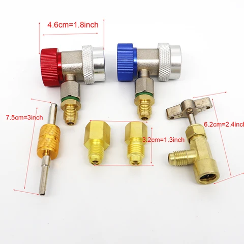 Набор инструментов для адаптера переменного тока, включая быстроразъемные соединители R134A Can Tap, H/L R134A, адаптеры R410, адаптер бака и инструмент для удаления сердечника клапана