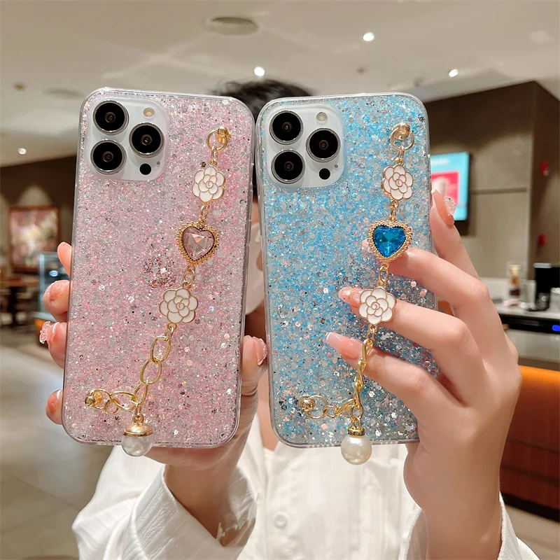

Coque Flower Case For iPhone 14 13 12 11 Pro Max 13mini 12mini X XS XR XSMax XR 7 8 Plus Shiny Glitter Silicone Soft Back Cover