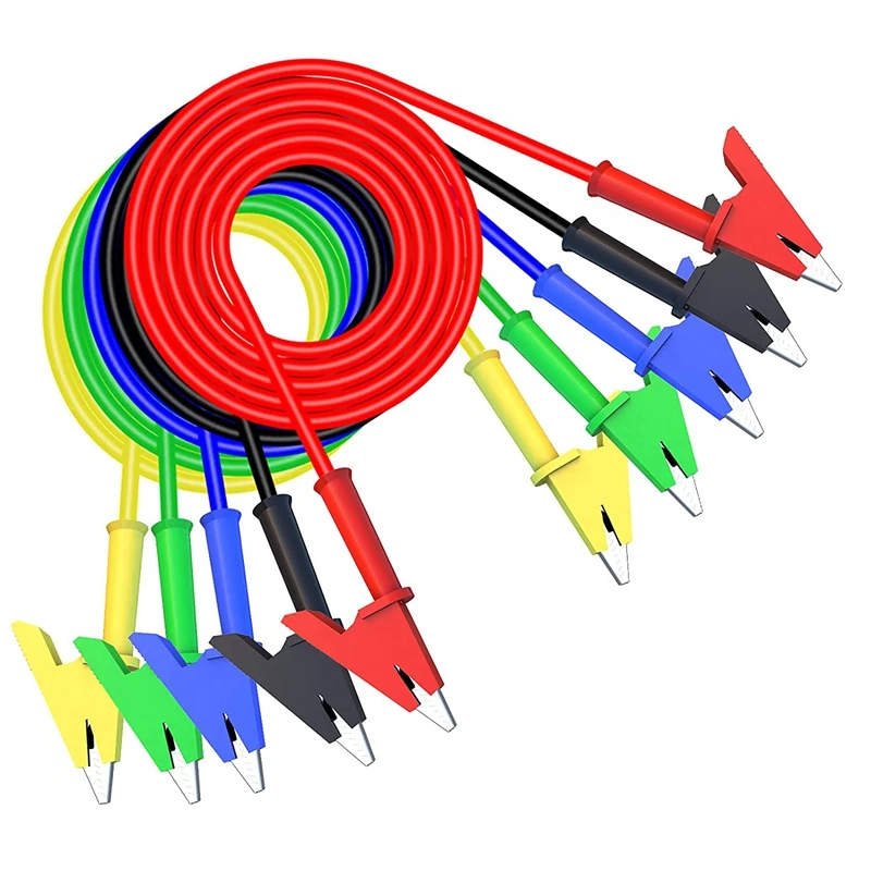

Hot 5Pc Alligator Clips Test Leads Dual Ended Crocodile Wire Cable With Insulators Clips Test Flexible Copper Cable 3.3Ft/1M