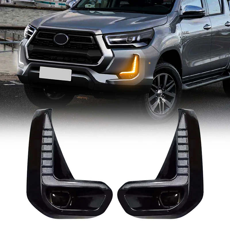 

OKEEN 2pcs LED Daytime Running Light For TOYOTA HILUX REVO 2020 2021 2022 Car Driving Turn Signal Light DRL Auto Accessories 12V