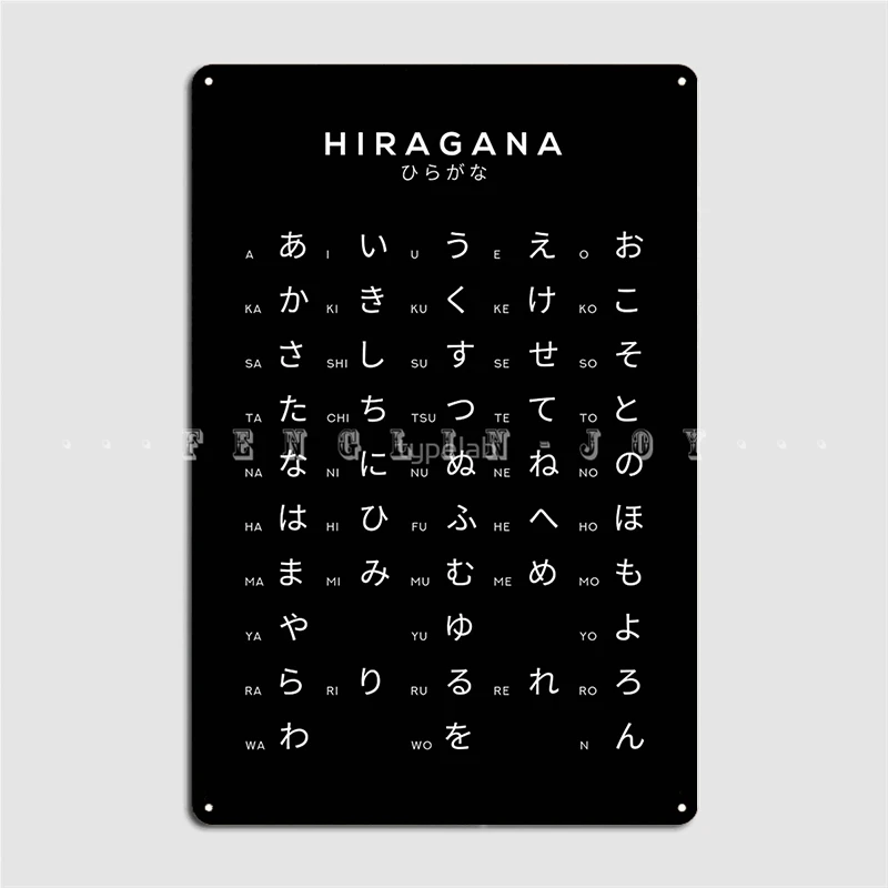 

Hiragana Chart Japanese Alphabet Learning Chart Black Metal Sign Wall Cave Pub Garage Garage Decoration Tin Sign Posters