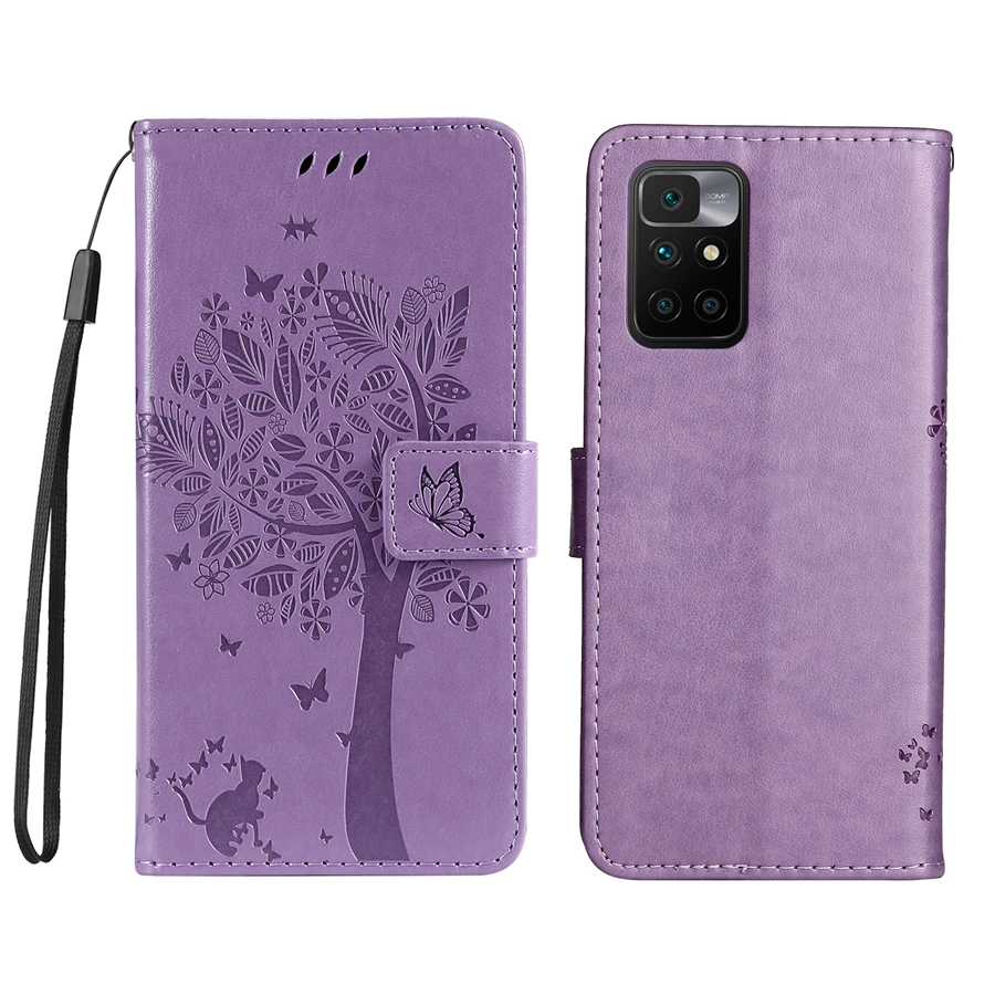 Wallet Leather Case For Xiaomi Redmi 10 9 9A 9C 9T 8 8A Note 10/10 Pro/9/8/7 Pro Mi Poco X3 Nfc/M3/F3 11T Tree Embossing Case
