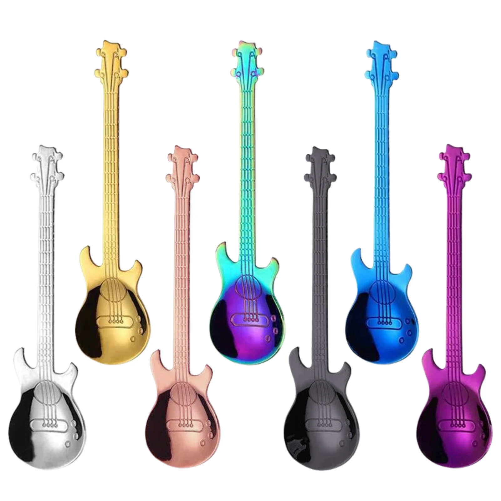 

Colorful Guitar Tea Spoon Stainless Steel Drinking Spoon Cute Stirring Spoon for Ice Cream Sugar Coffee Milkshake Kitchen Tools