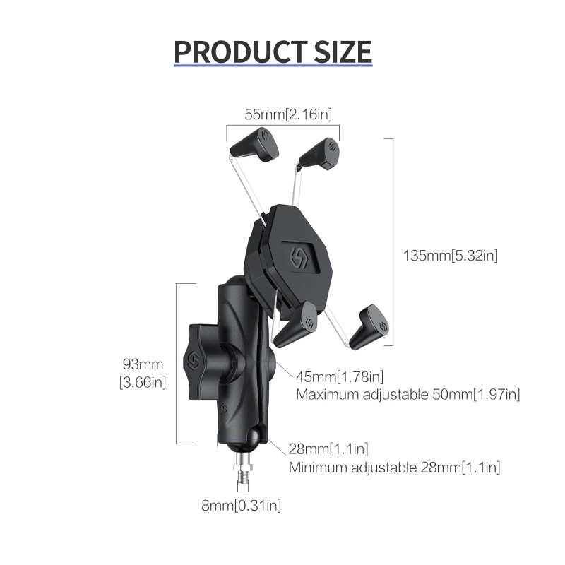 

Universal Motorcycle Ball Head Rack with M8 Thread for 3.5''-7'' Cellphone 360° Rotation Phone Mount Anti Shedding Stand