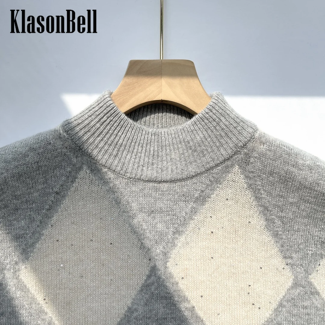 10.29 KlasonBell блестки вышивка Argyle клетчатый свитер с высоким воротником осень-зима