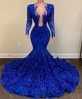 royal blue sparkly sequins mermaid prom dress 2022 black girls aso ebi evening formal gowns robe de soiree vestidos festa