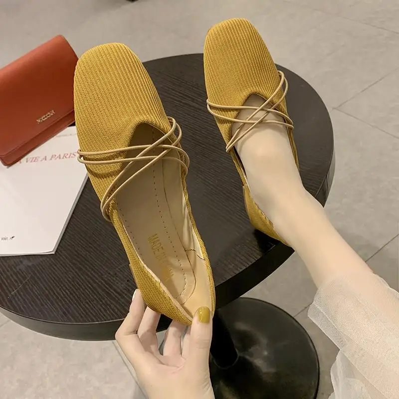 

Korean Shoes Female Footwear Elegant Women's Moccasins Shallow Mouth Square Toe Casual Sneaker 2022 Dress New Cross Grandma