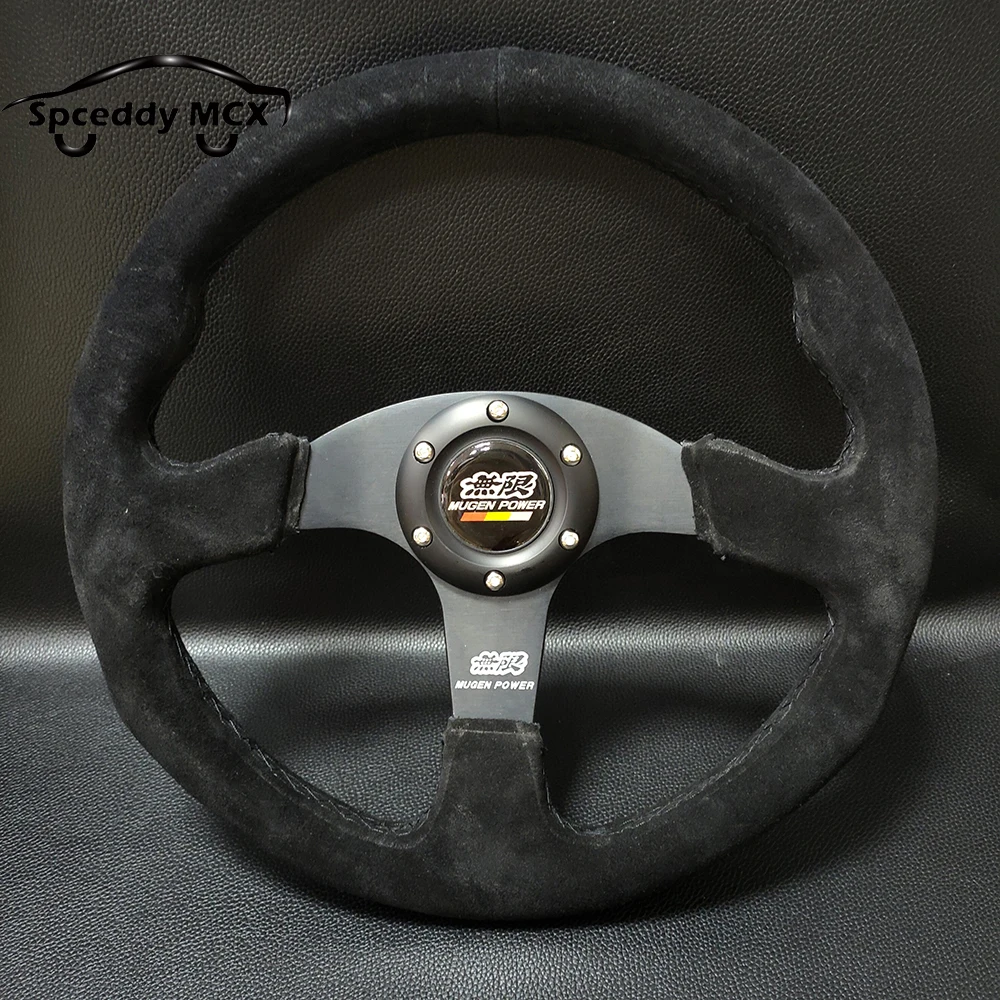 Steering Wheel 350mm Jdm Mugen 14inch Racing Steering Wheel Real Leather Flat Rally Sport