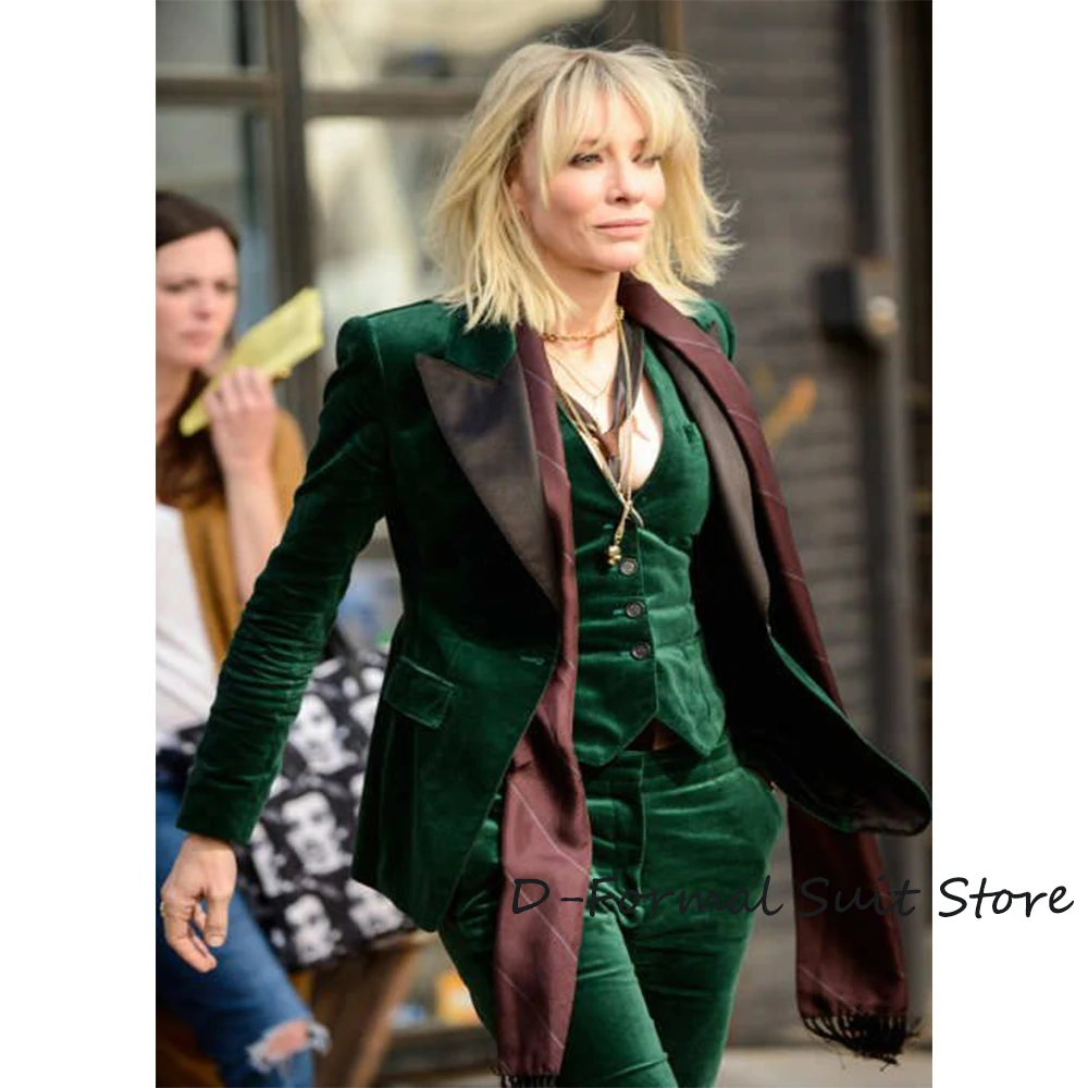 Women's Suit 3 Piece Velvet Vintage Blazer Star Same Style Female Pant Sets（Jacket+Vest+Pant)