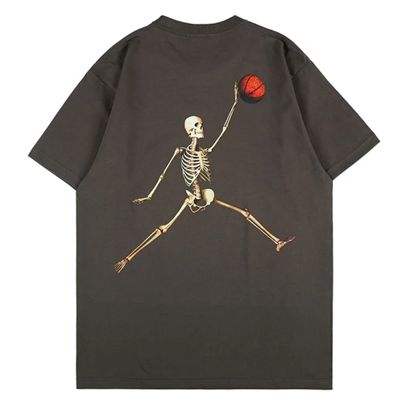 

2022 футболка большого размера в стиле хип-хоп, уличная одежда, забавные винтажные футболки с принтом скелета, Harajuku, панк, хлопковые летние топ...