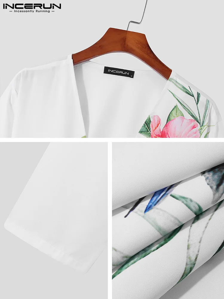 Handsome Men's All-match Butterfly Printing Blouse Vacation Casual Style Male V-Neck Long Sleeve Shirts S-3XL INCERUN Tops 2023