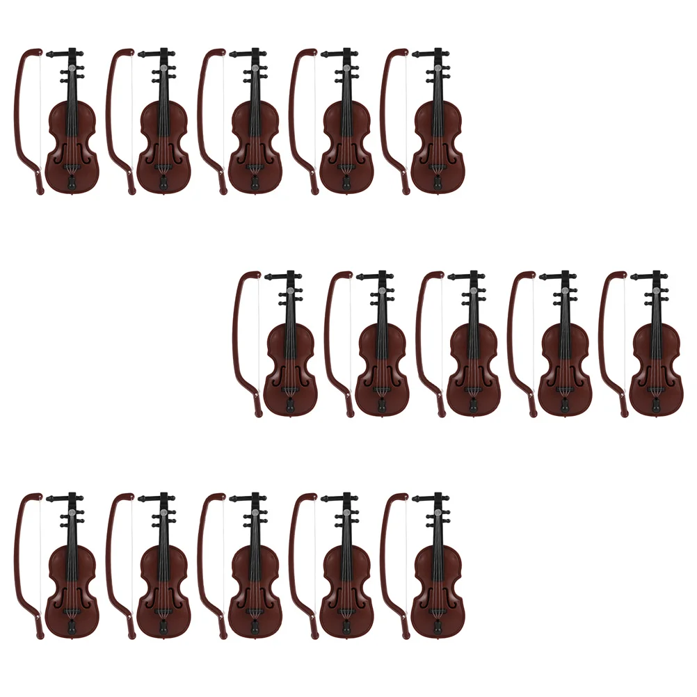 

15 Sets Christmas Ornament Mini Violin Adorns Props Decor Wood Grain Musical Instrument Models Accessories