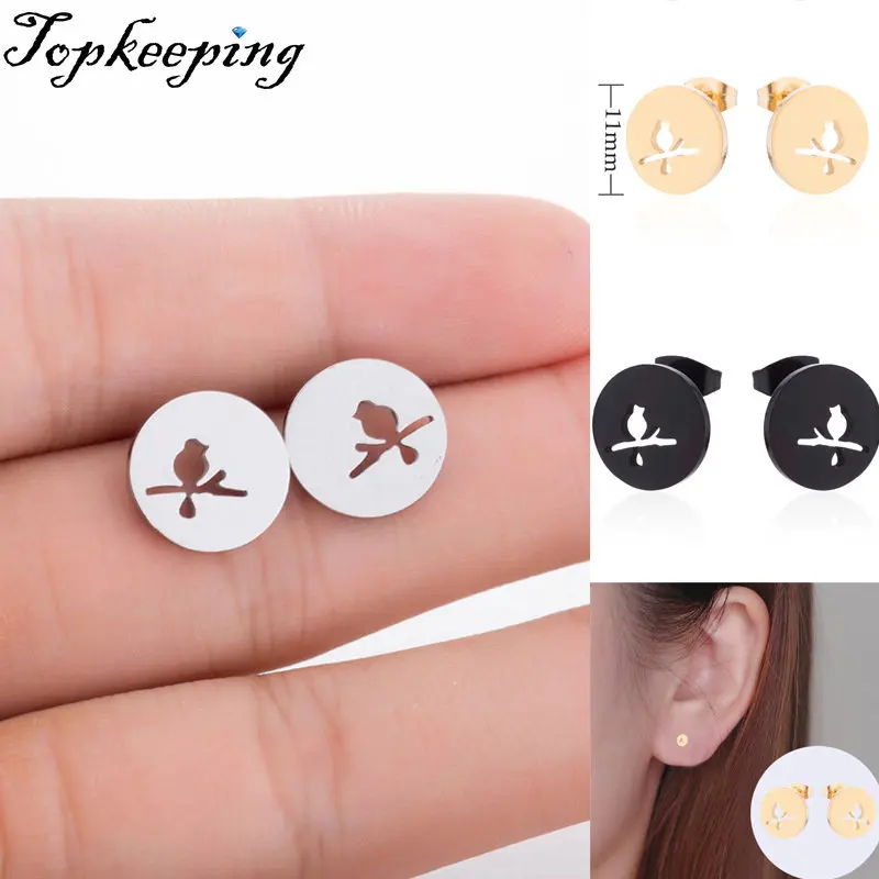 

Bird Stainless Steel Earrings for Women Fashion Hollow Ear Piercing Jewelry Wedding Studs Pendientes 1Pair