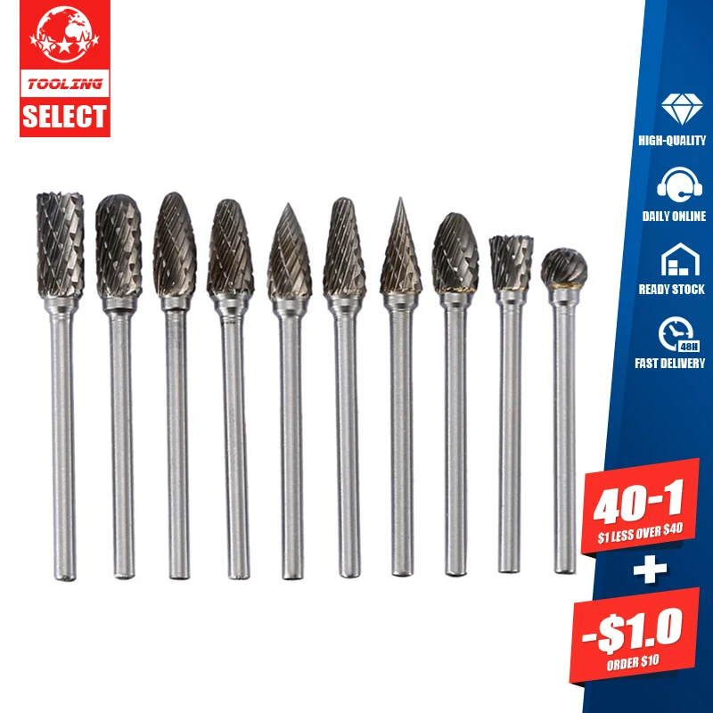 

10pcs Tungsten Carbide Drill Bits For Metal Burr Tungstenio Burs Cnc Milling Cutter Dremel Mini Cone Drill Set Ferramentas