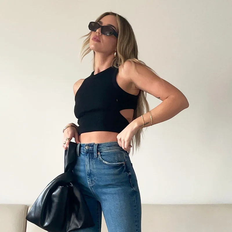 

European And American Spice Girls Sexy U-neck Knitted Halter Vest Women's Short Slim Fit Backless Versatile Bottoming Top