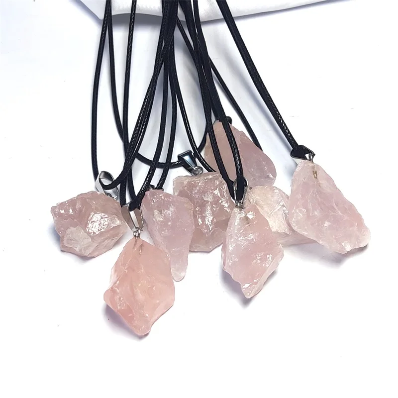 

50pcs Natural Irregular Raw Ore Pink Crystal Pendant Quartz Necklace Energy Stone Healing Meditation Yoga Gift