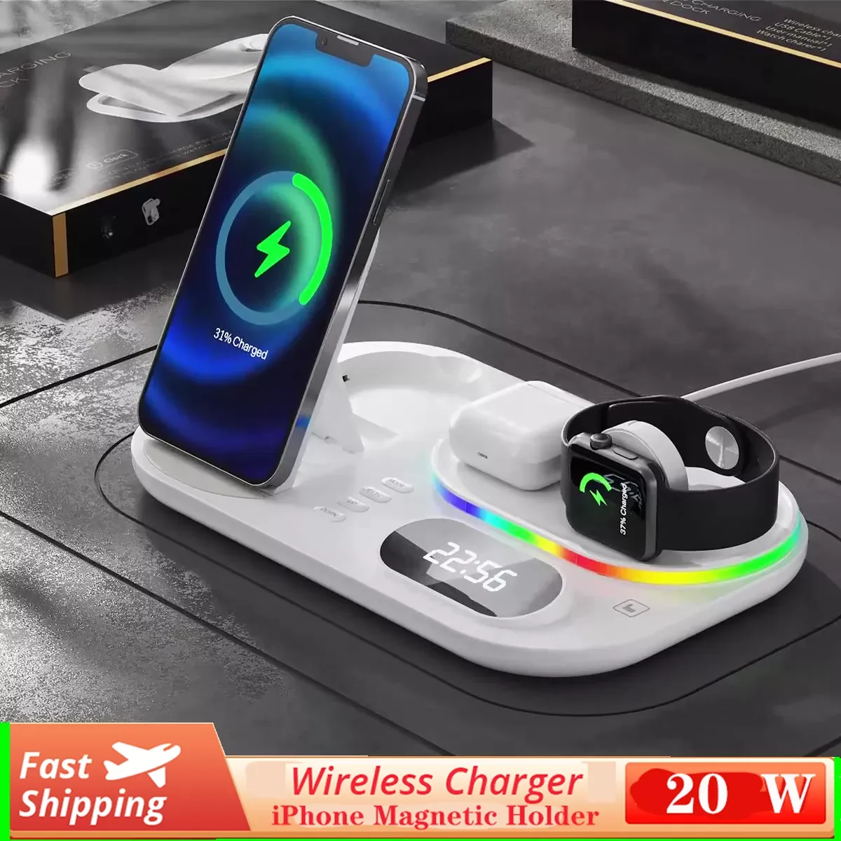 

3 in 1 Macsafe Wireless Charger Station for iPhone 13 12 11 Pro 8 Samsung S21 S22 Charging Stand for iWatch 7 6 5 SE/AirPodsPro