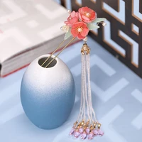luxury metal hair stick with tassel hanfu flower hairpin for women