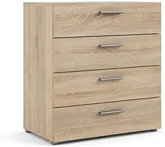 

Living Areas, or Entryways, Silver Handles, Steel Brackets at Bottom 4 Drawer Chest, 15,85 in D x 26,81 in H x 31,57 in W, Oak