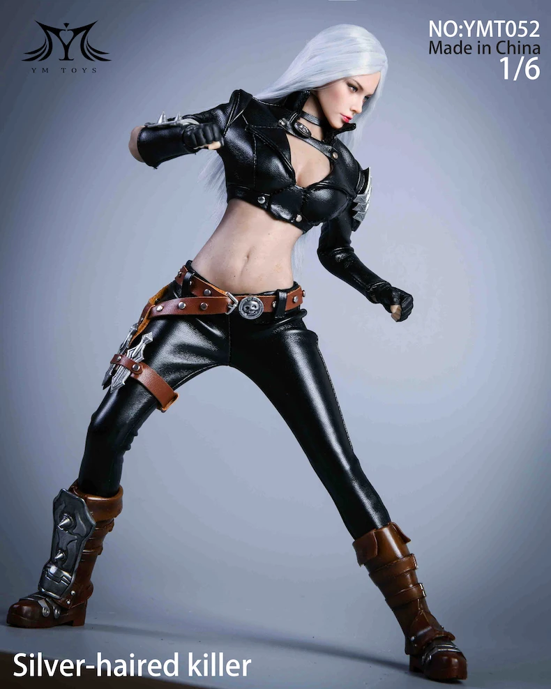 

YMTOYS YMT052 1/6 Silver Hair Killer Female Head Sculpt Leather suit leather boots For 12" TBLeague Action Figure Jiaou Doll