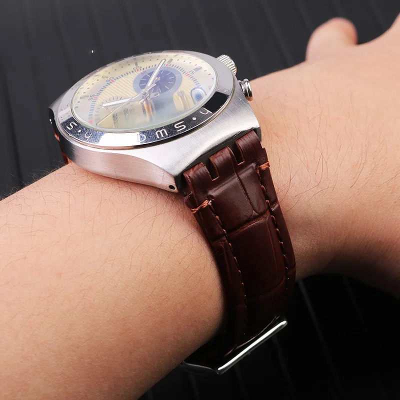 17mm 19mm Genuine Leather bracelet for swatch watch band Wrist Strap Brown red black Watchbands Women man watch belt accessories