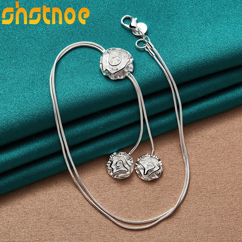 

SHSTONE 925 Sterling Silver 20 Inch Three Rose Flower Chain Pendant Necklace For Women Engagement Wedding Fashion Charm Jewelry